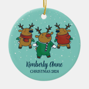 Cute Reindeer jul Joy Snowy Winter Helgdag Julgransprydnad Keramik