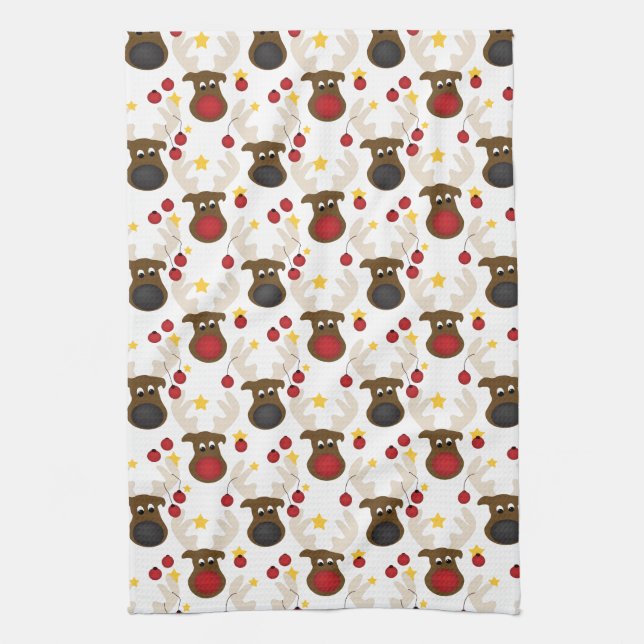 Cute Reindeer jul Mönster Kökshandduk (Vertikal)