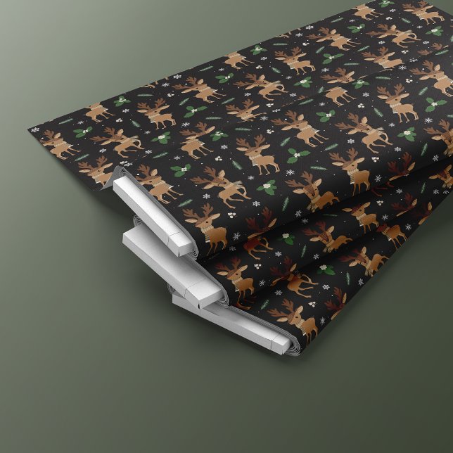 Cute Reindeer jul Mönster | Svart Tyg (Skapare uppladdad)