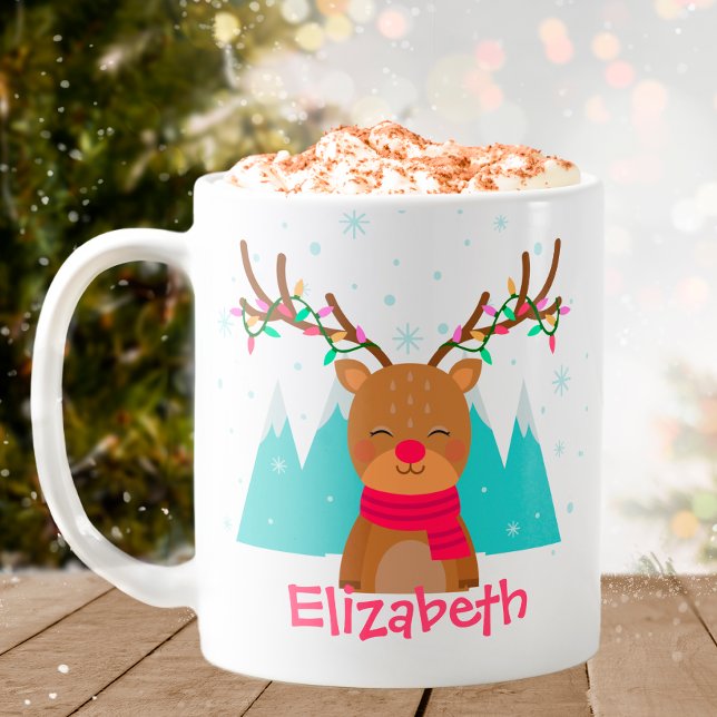 Cute Reindeer jul Mugg för barn (Personalized Christmas Mug)