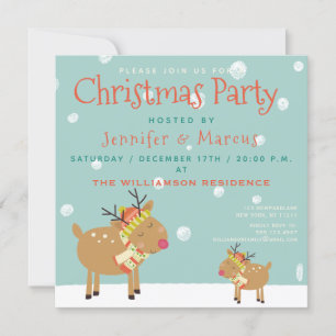 Cute Reindeer Jul Party Inbjudningar