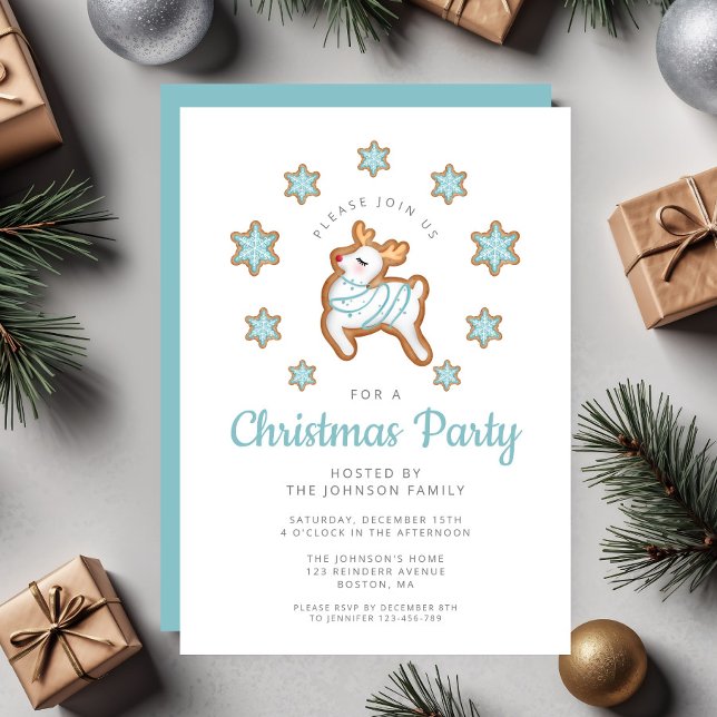 Cute Reindeer jul Party Inbjudningar (Cute Reindeer Christmas Party Invitation)