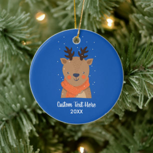 Cute Reindeer Julgran Anpassningsbar Text Helgdag Julgransprydnad Keramik