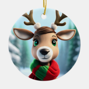 Cute Reindeer Julgransprydnad Keramik