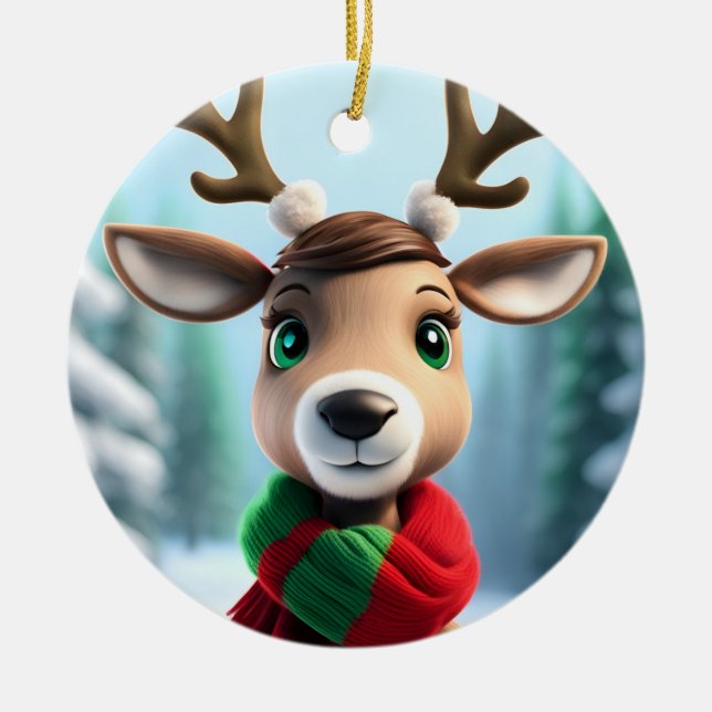 Cute Reindeer Julgransprydnad Keramik (Framsidan)