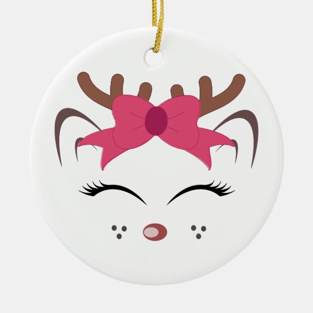 Cute Reindeer Julgransprydnad Keramik (Framsidan)
