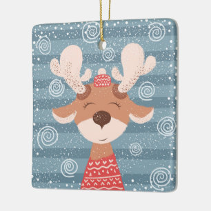 Cute Reindeer Julgransprydnad Keramik