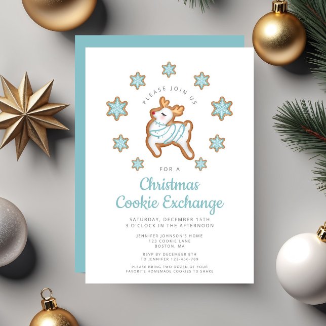 Cute Reindeer-julkaki Exchange Inbjudningar (Cute Reindeer Christmas Cookie Exchange Invitation)