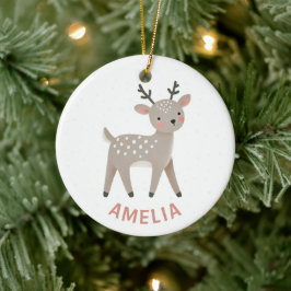 Cute Reindeer Kid`s Name Christmas Julgransprydnad Keramik
