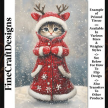 Cute Reindeer Kitten in Red Jackar AK6F Decoupage