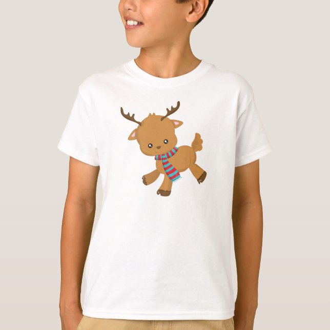Cute Reindeer, Little Reindeer, Antlers, Scarf T Shirt (Framsida)