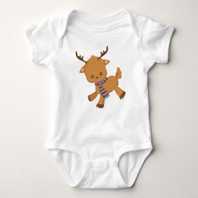 Cute Reindeer, Little Reindeer, Antlers, Scarf T Shirt (Framsida)