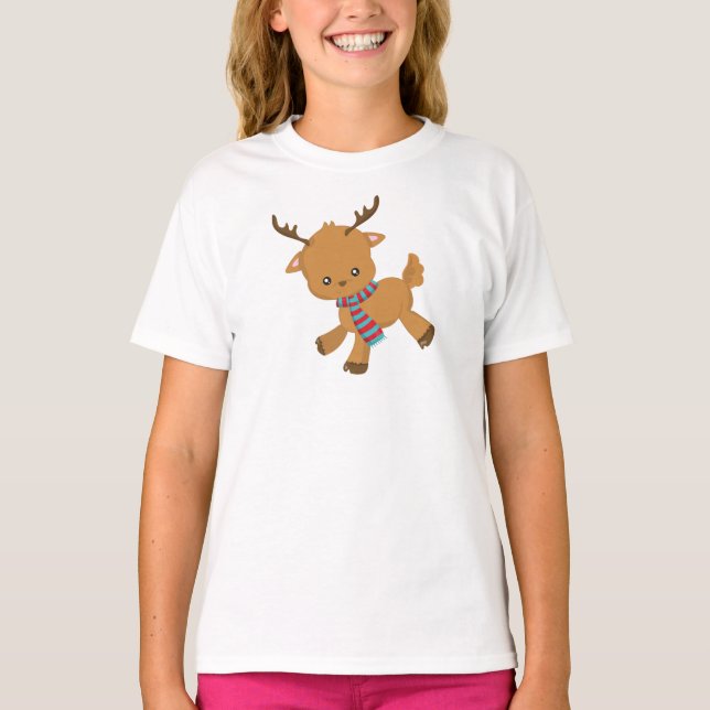 Cute Reindeer, Little Reindeer, Antlers, Scarf T Shirt (Framsida)