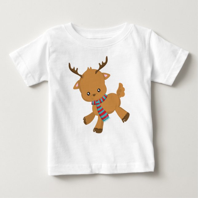 Cute Reindeer, Little Reindeer, Antlers, Scarf T Shirt (Framsida)