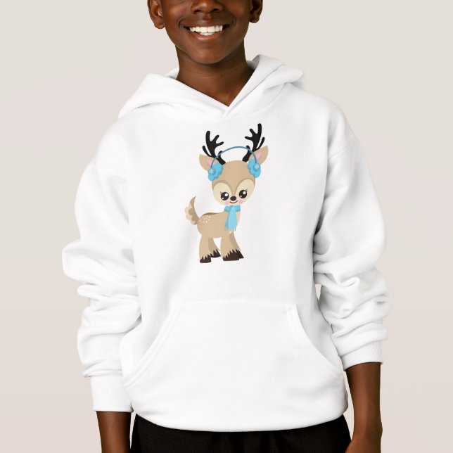Cute Reindeer, Little Reindeer, Blue Scarf T Shirt (Framsida)