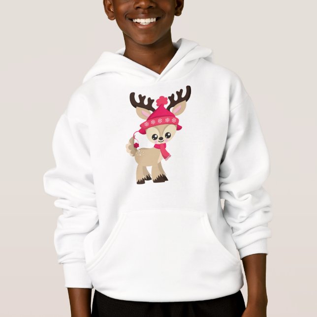 Cute Reindeer, Little Reindeer, Red Hat, Scarf T Shirt (Framsida)