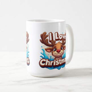 Cute Reindeer Mascot With 'I Love Christmas' Text Kaffemugg