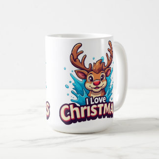 Cute Reindeer Mascot With 'I Love Christmas' Text Kaffemugg