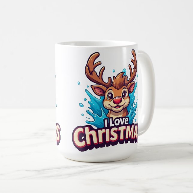 Cute Reindeer Mascot With 'I Love Christmas' Text Kaffemugg (Framsida höger)