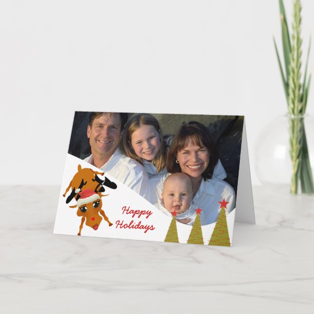 Cute Reindeer med Family Photo eller Par Photo Helgkort (Framsida)