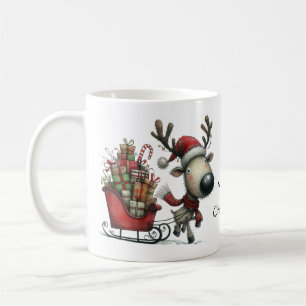 Cute Reindeer med Sleigh och Presenter Kaffemugg