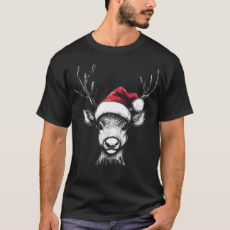 Cute Reindeer med tomten Hat T Shirt