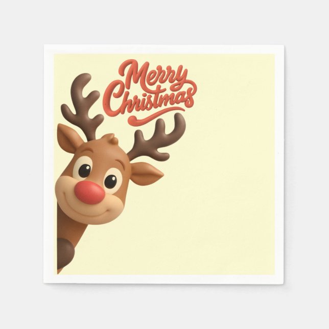 Cute Reindeer Merry Christmas Paper Napkin Pappersservett (Framsidan)
