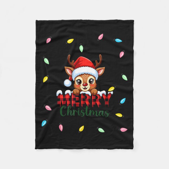 Cute Reindeer Merry Christmas Shirt –plaid Holiday Fleecefilt (Framsidan)