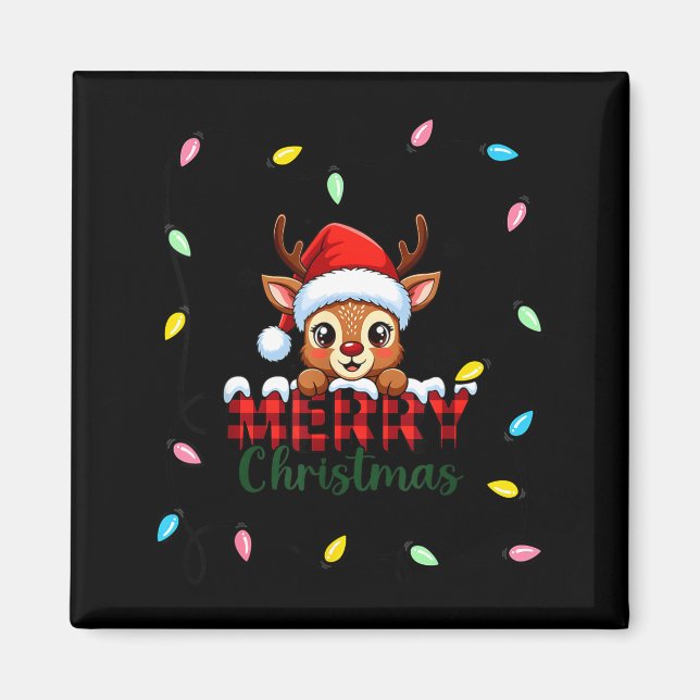 Cute Reindeer Merry Christmas Shirt –plaid Holiday Magnet (Framsidan)