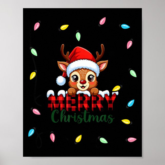 Cute Reindeer Merry Christmas Shirt –plaid Holiday Poster (Framsidan)