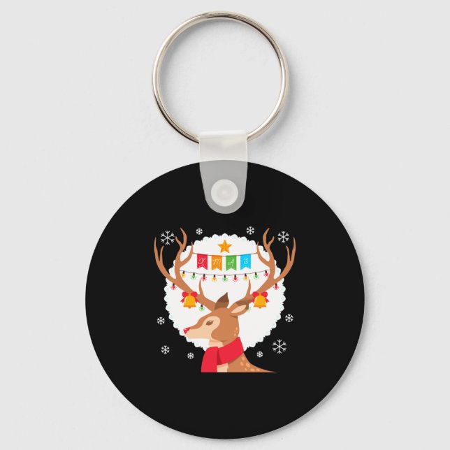 Cute Reindeer Merry Xmas Merry Christmas Happy New Nyckelring (Framsida)