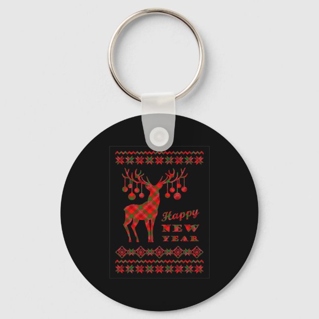 Cute Reindeer Merry Xmas Merry Christmas Happy New Nyckelring (Framsida)