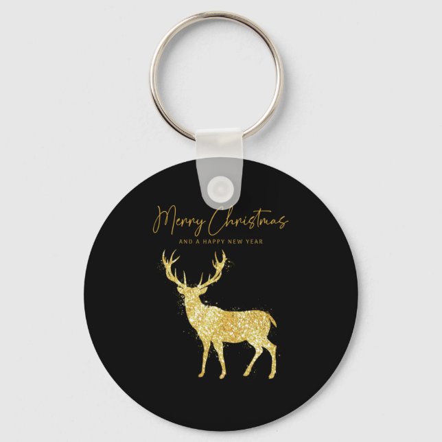 Cute Reindeer Merry Xmas Merry Christmas Happy New Nyckelring (Framsida)