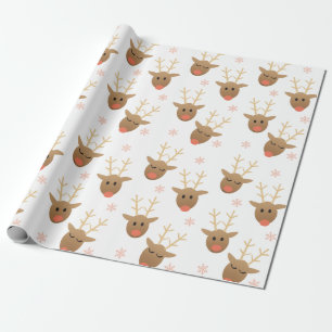 Cute Reindeer Mönster Snöflingor Orange Brown Presentpapper