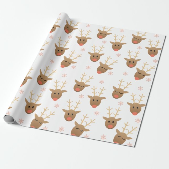 Cute Reindeer Mönster Snöflingor Orange Brown Presentpapper (Utrullad)