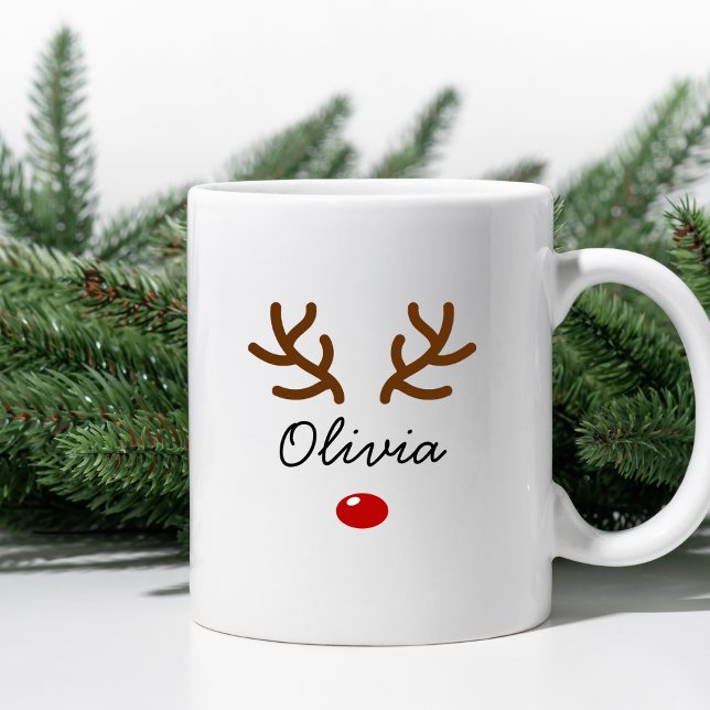 Cute Reindeer Nose och Antlers Anpassningsbar jul Kaffemugg (Skapare uppladdad)