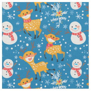 Cute Reindeer och Snögubbe Tyg