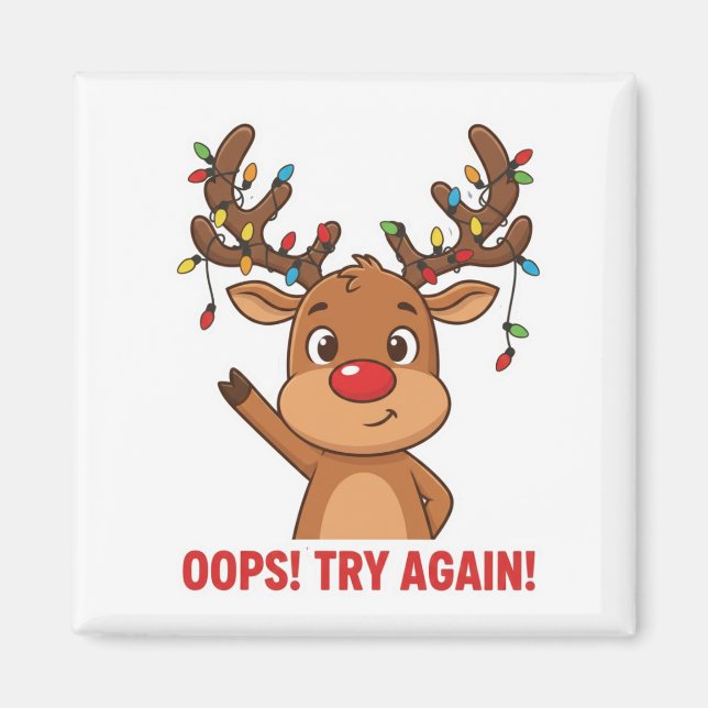Cute Reindeer Oops Try Again Encouragement Magnet (Framsidan)