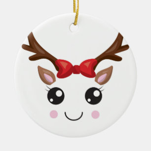 Cute Reindeer Ornamer Round/ Brown Rand Julgransprydnad Keramik