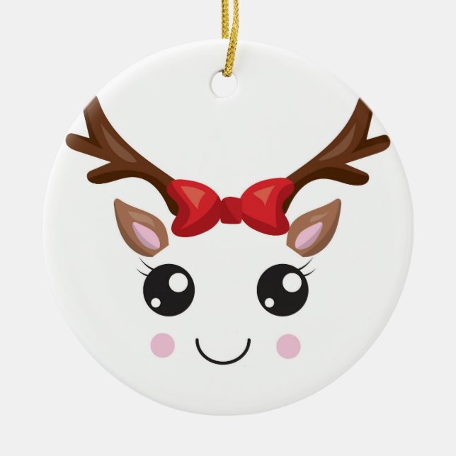 Cute Reindeer Ornamer Round/ Brown Rand Julgransprydnad Keramik (Framsidan)