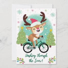 Cute Reindeer på en Grönt Bicycle-julkort Julkort