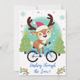 Cute Reindeer på ett blått julkort