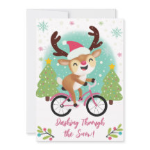 Cute Reindeer på ett Rosa Bicycle-julkort