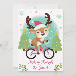 Cute Reindeer på ett Rosa Bicycle-julkort Julkort
