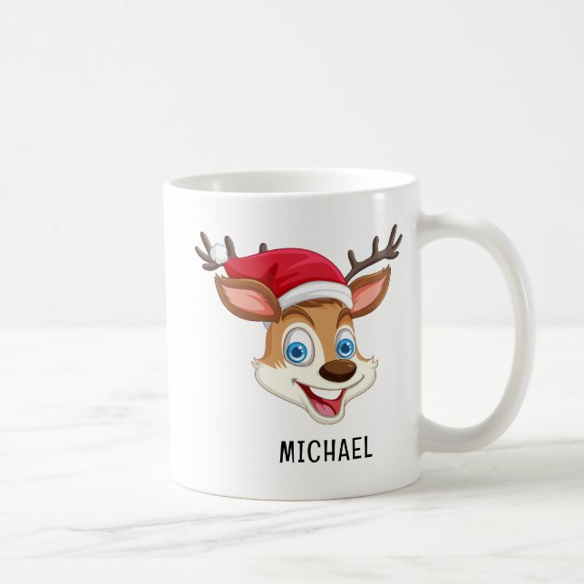 Cute Reindeer Personalized Name Christmas Kaffemugg (Höger)