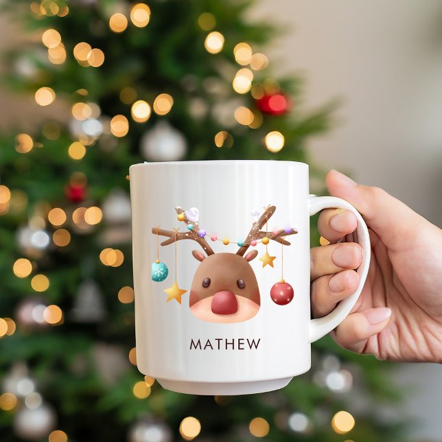Cute Reindeer Personlig jul Mugg (Cute Reindeer Personalized Christmas Mug)