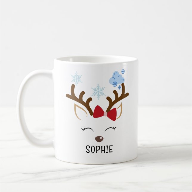 Cute Reindeer Personlig Namn jul Kaffemugg (Vänster)