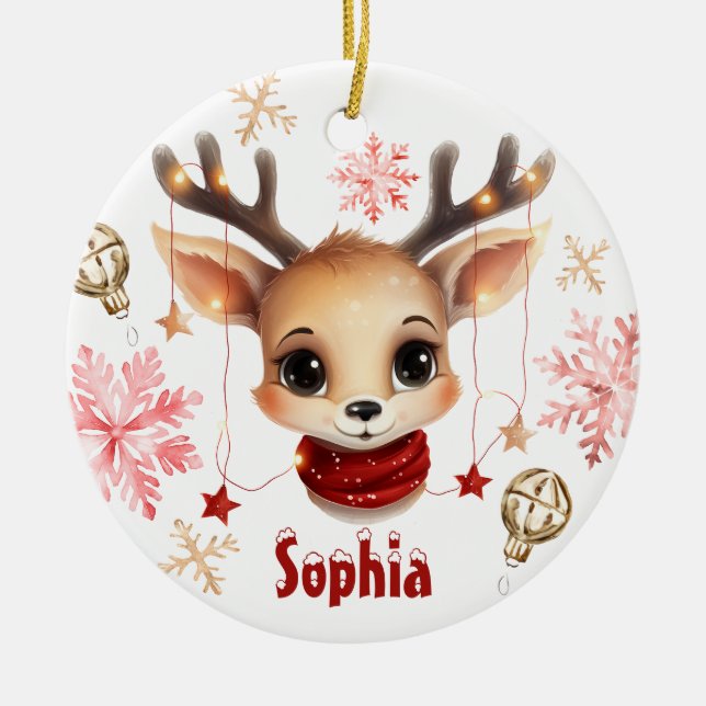 Cute Reindeer Personlig Träd Ornament (Framsidan)