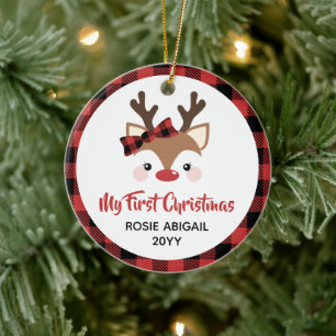 Cute Reindeer Play Bow 1:a julfoto Baby Julgransprydnad Keramik