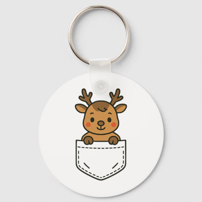Cute Reindeer Pocket Pal Funny Santa's Reindeer Ch Nyckelring (Framsida)